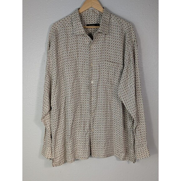 Ermenegildo Zegna Italy Gray Geometric Button Up Shirt 2XL Tall - Picture 1 of 5